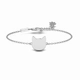 Product image featuring simple but elegant silver bracelet with pendant shaped as cat head.