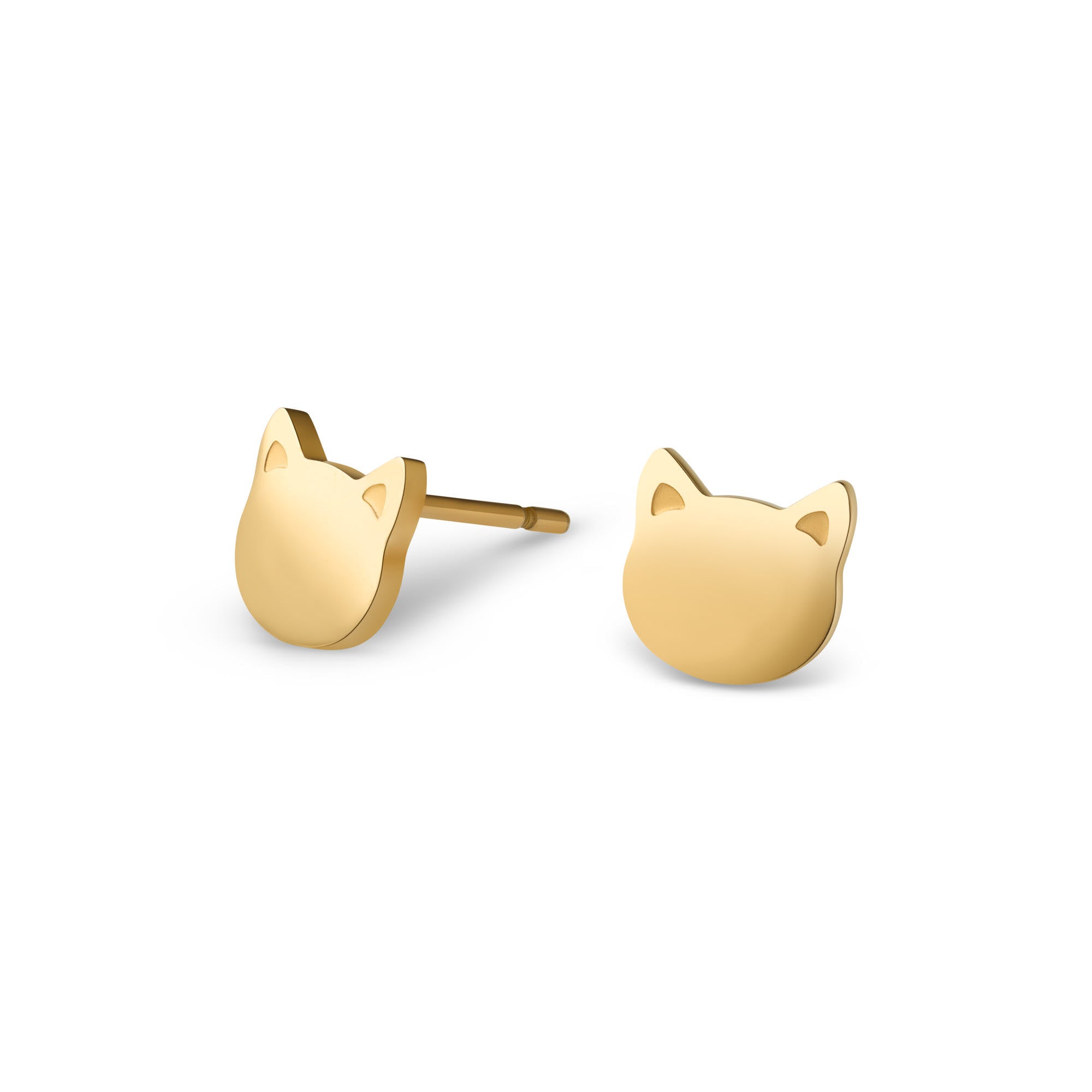Gold-plated stud earrings in the shape of cat head.