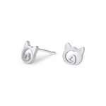 Stainless steel stud earrings in the shape of cat head with little heart in the middle.