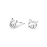 Stainless steel stud earrings in the shape of cat head with little heart in the middle.