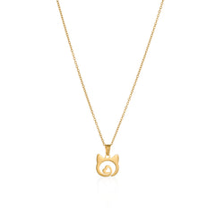 Elegant gold-plated cat pendant with a heart detail, a timeless piece for cat lovers.