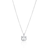 Minimalist silver necklace featuring a cat head silhouette with a heart detail inside, perfect for everyday wear.