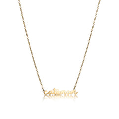 Image showing gold necklace with pendant featuring cat mom letters.