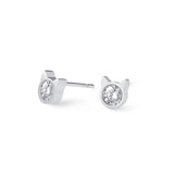 Stainless steel stud earrings shaped as cat head with zirconia stone in the middle.