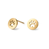 A cute round gold-plated stud earrings with the paw print in the middle.