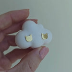 Short video showing a gold stud earrings in the shape of cat head.