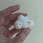 A short video featuring gold round stud earrings with the paw print in the middle.