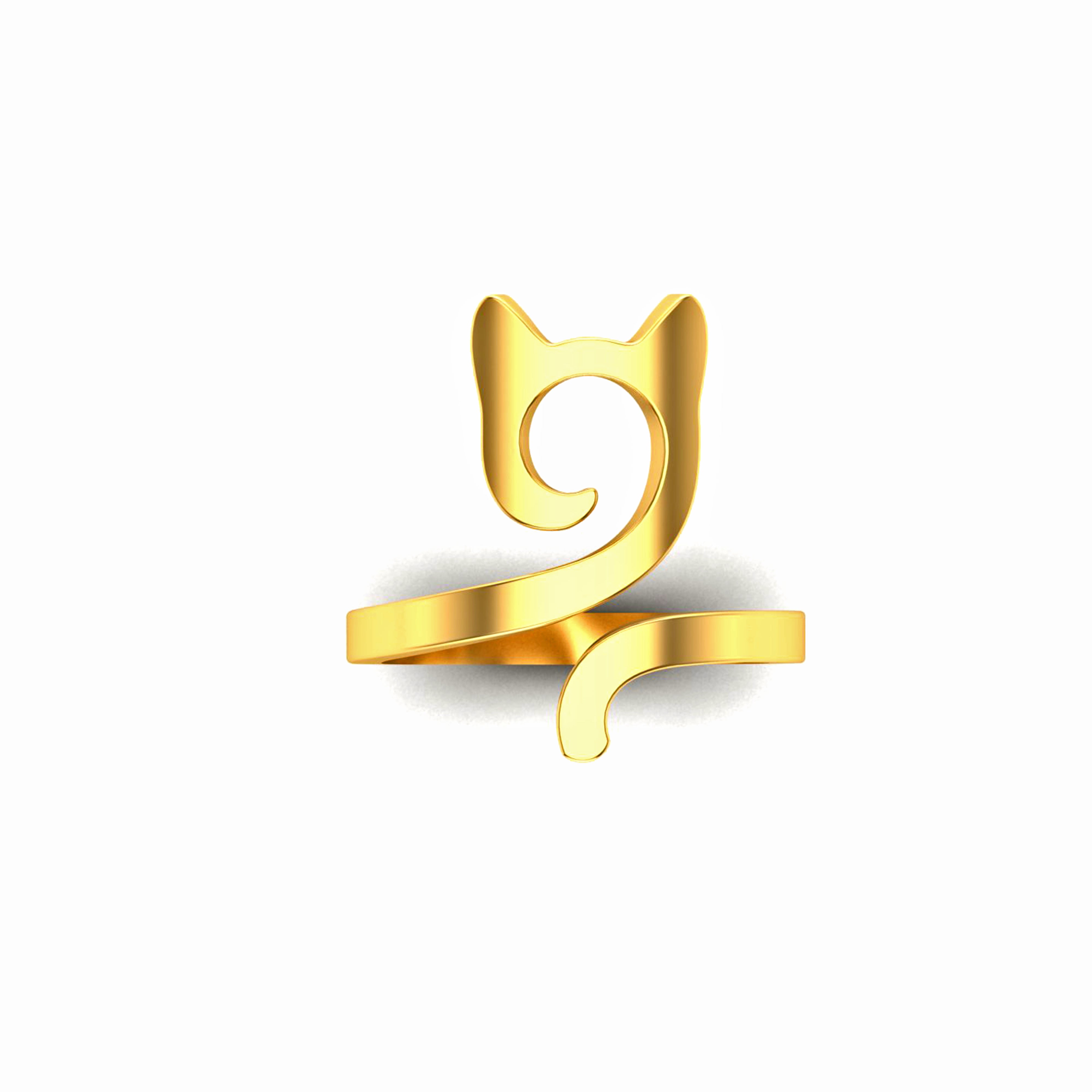 A product image of gold cat-shaped elegant ring. 