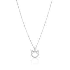 Shimmering silver cat silhouette necklace with a sleek and modern design.