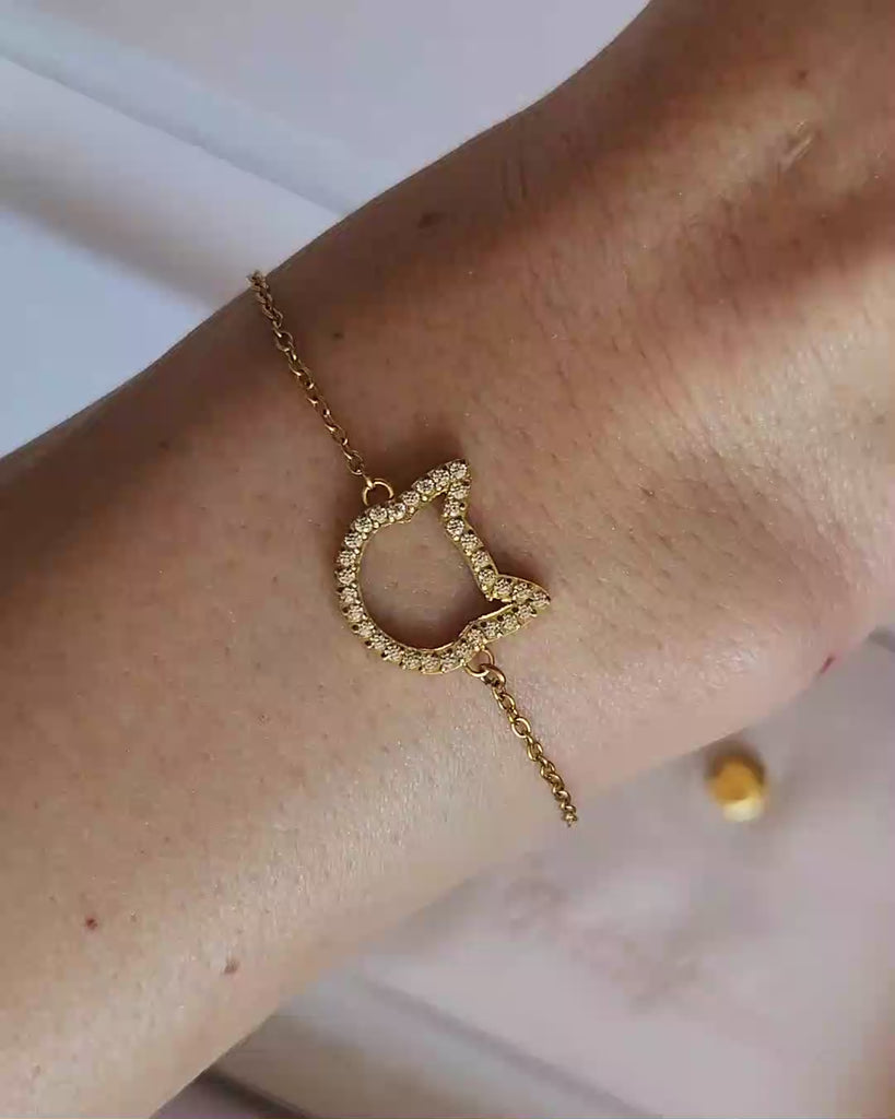 Video showing Magical Meow gold bracelet closely on the woman's wrist. 